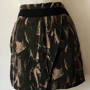 Simply Vera Vera Wang skirt sz 4 pencil style paperbag waist green print EUC